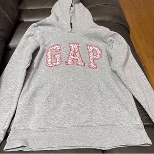 GAP Light Gray Hoodie with Pink Floral Logo